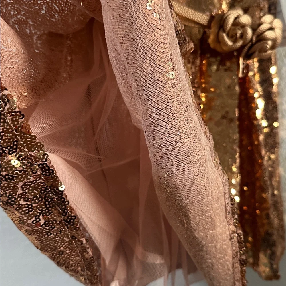 DISNEY Belle Sequin‎ Gold Rose Gold Sleeveless Party A-Line Girl's Dress 5/6 NWT